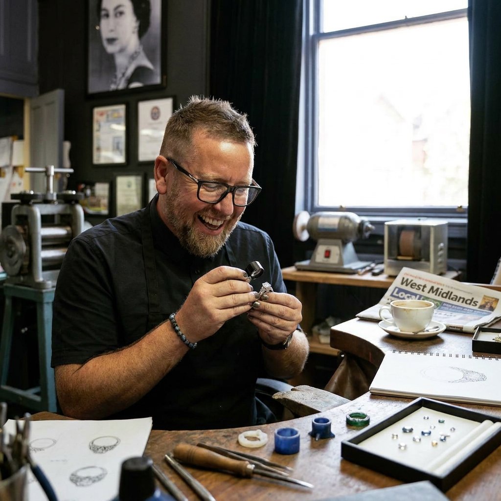 A jeweller measuring a ring size with a ring sizer tool.
