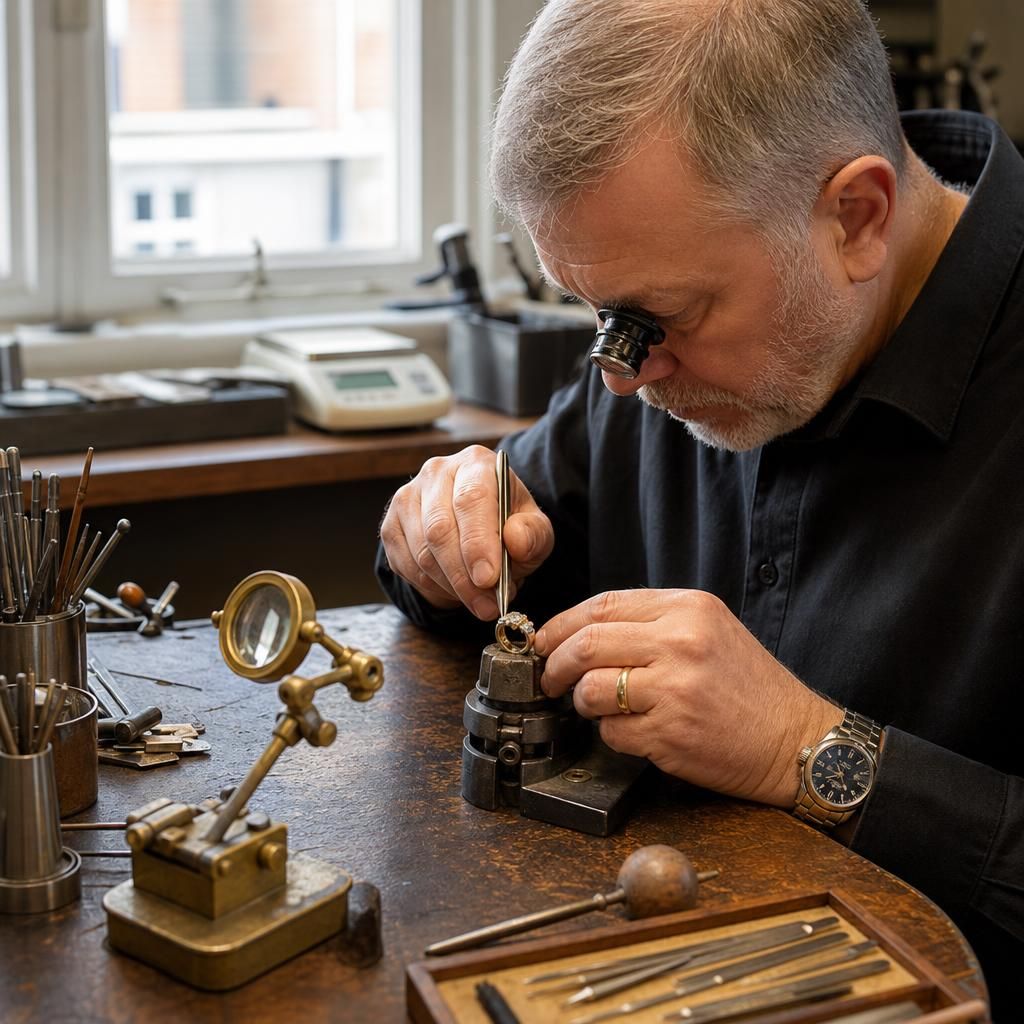 Jeweller examining a necklace