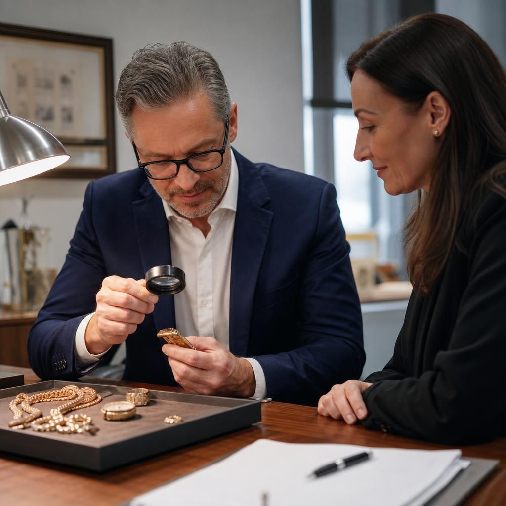 Appraiser examining gold bangle