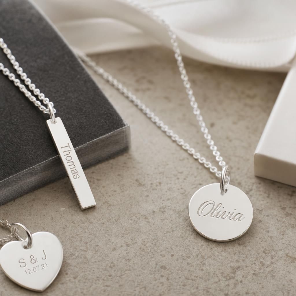 Necklace with a name engraved in distinct script font