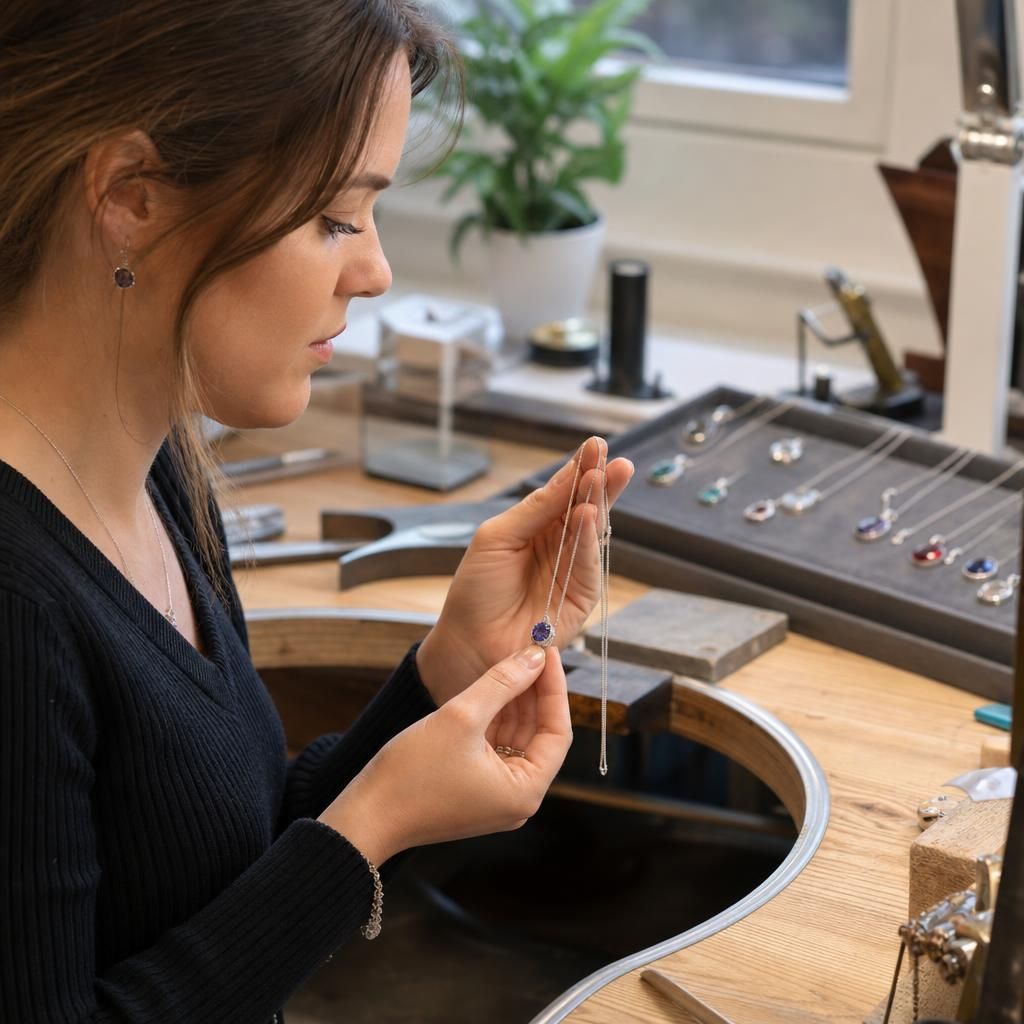 Artisan crafting a bespoke birthstone necklace