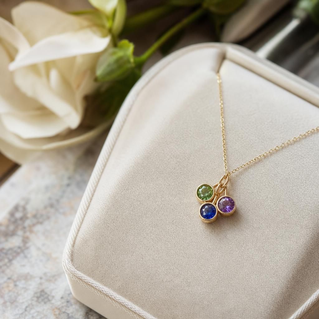Ethically sourced gemstones laid out on a table