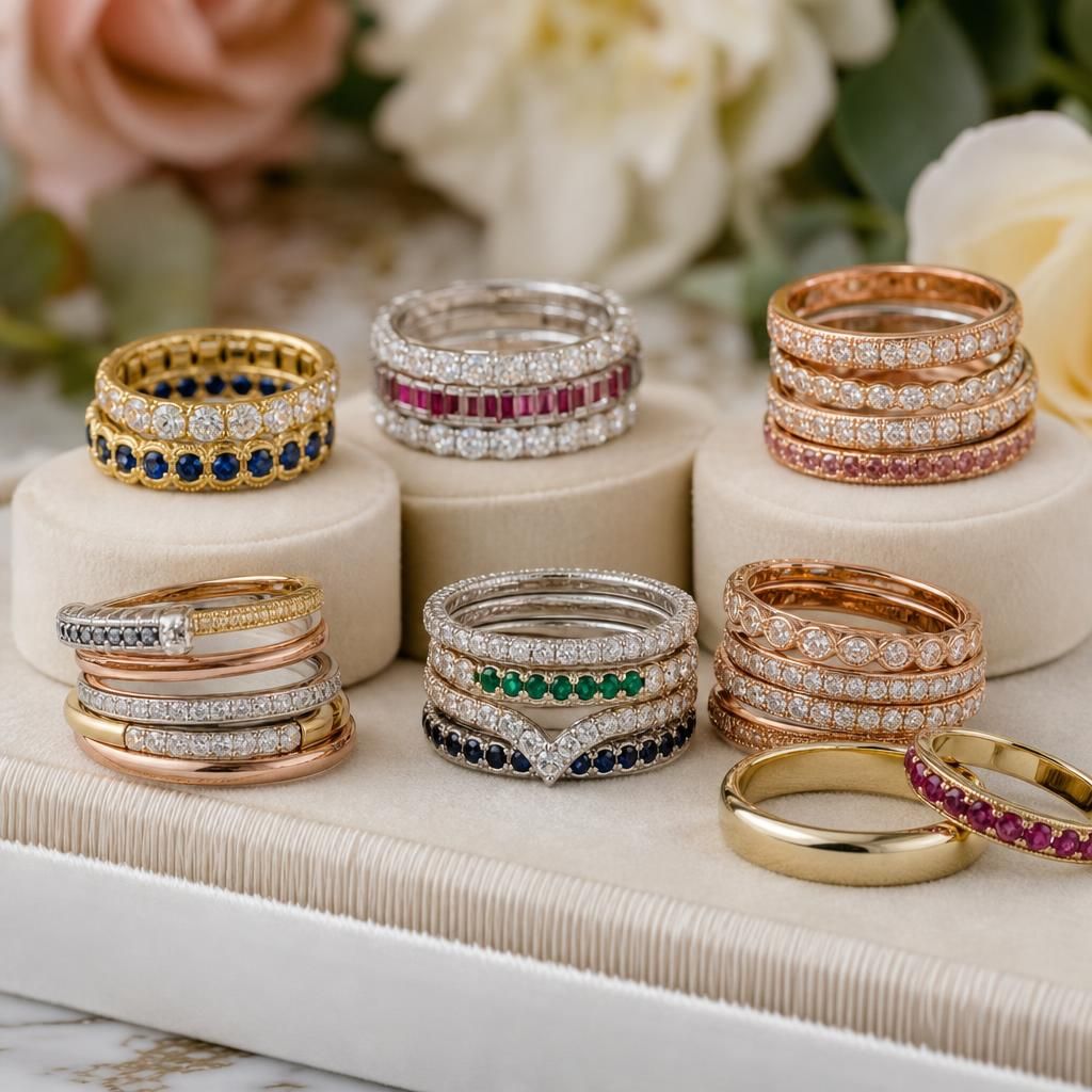 Stack of various precious metal stacking rings