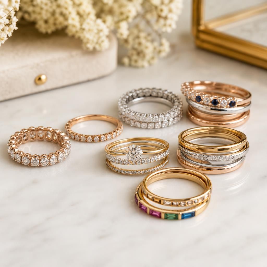 Ruby eternity band against a soft velvet backdrop
