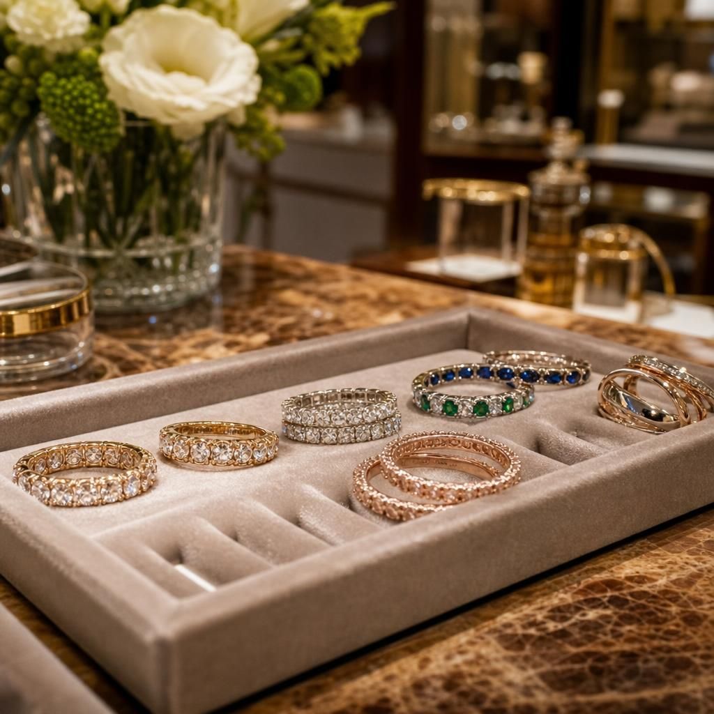 Mixed metal stacking rings arranged in a circle